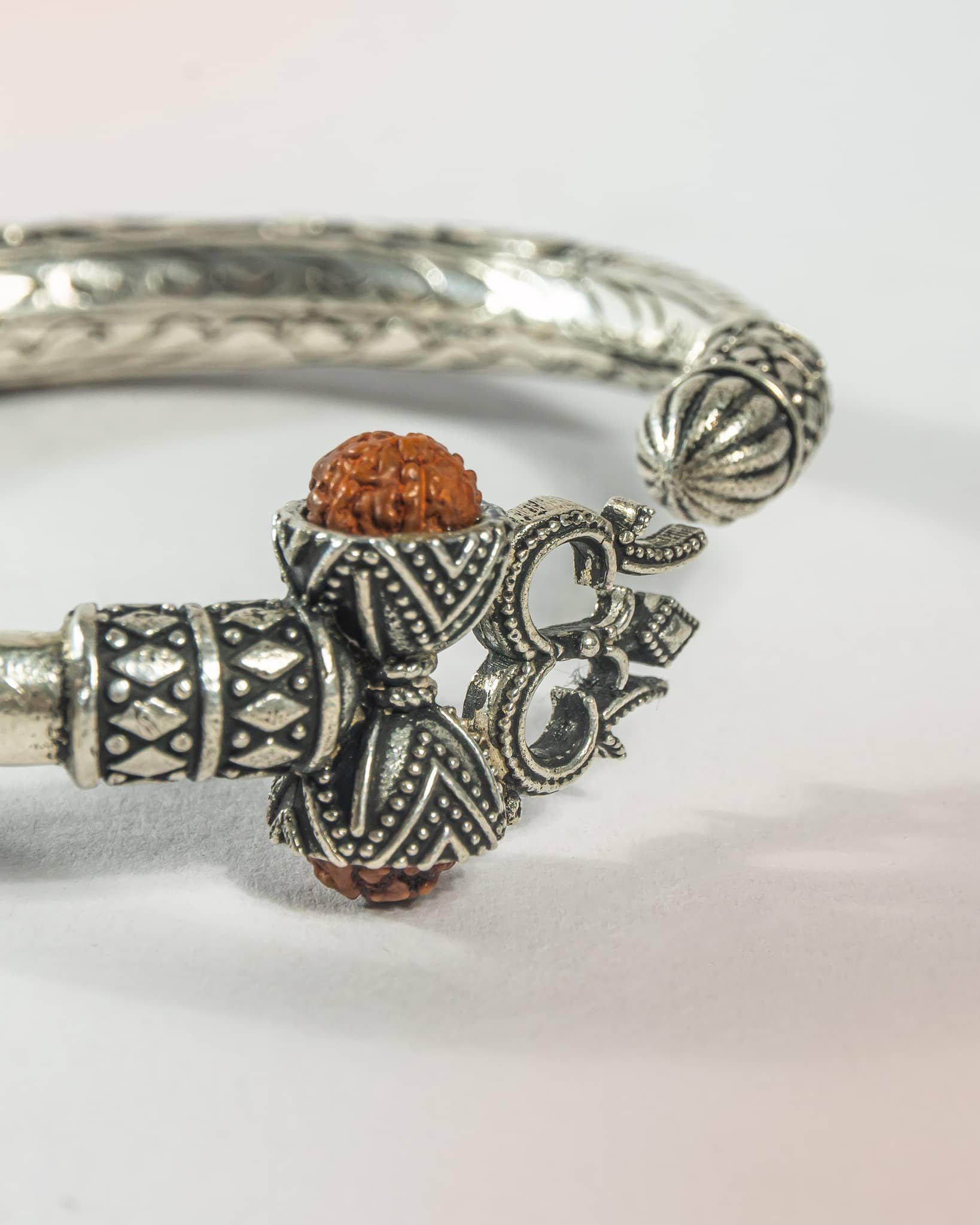 Oxidized Silver Shiva Trishul Damru Kada with Rudraksha | Mahadev Bracelet for Men