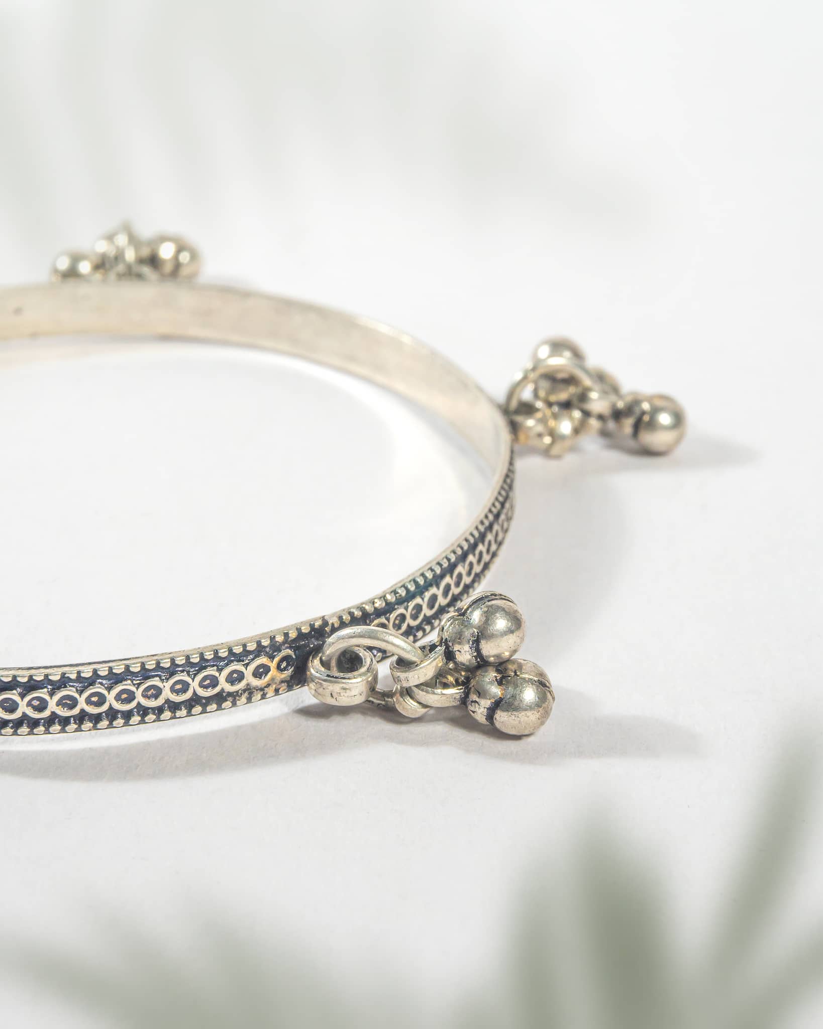 92.5 Sterling Silver Oxidized Ghungroo Bangle | Tribal Charm Bell Bracelet