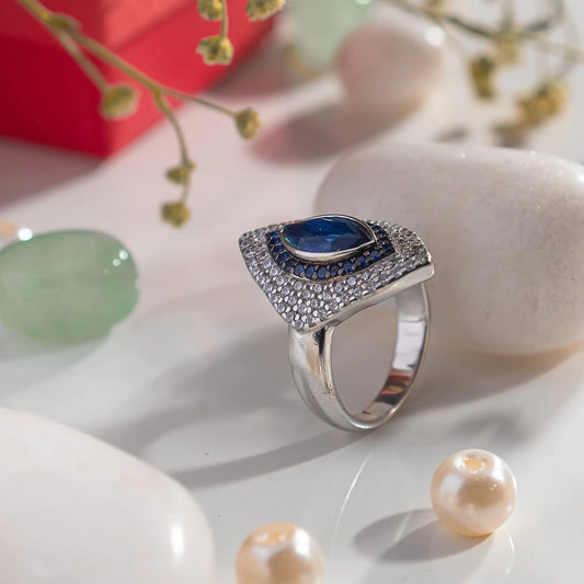 Silver Blue Stone with american diamond Hardik Jewels
