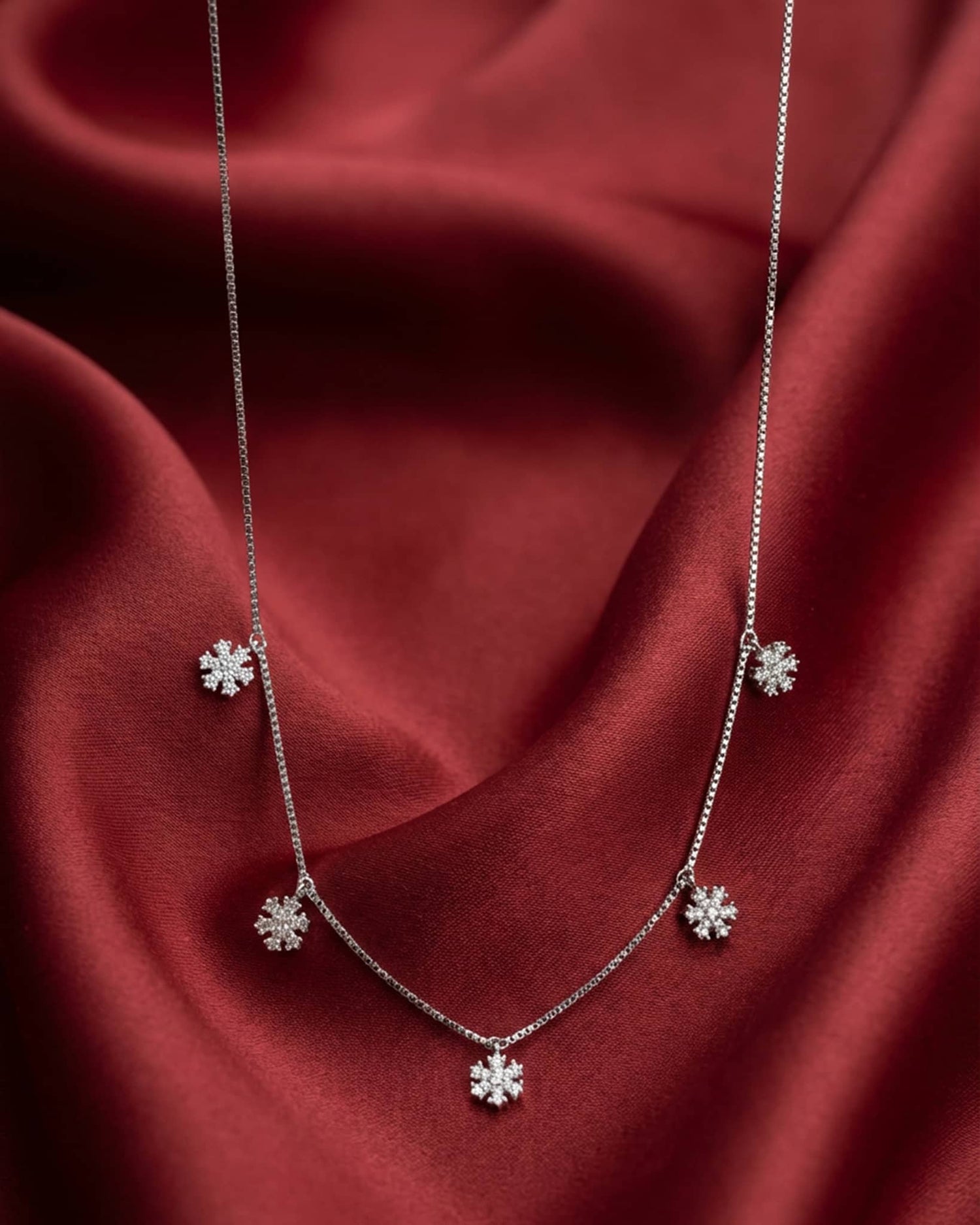 92.5 Sterling Silver Floral Cluster Station Necklace | CZ Flower Dangle Chain