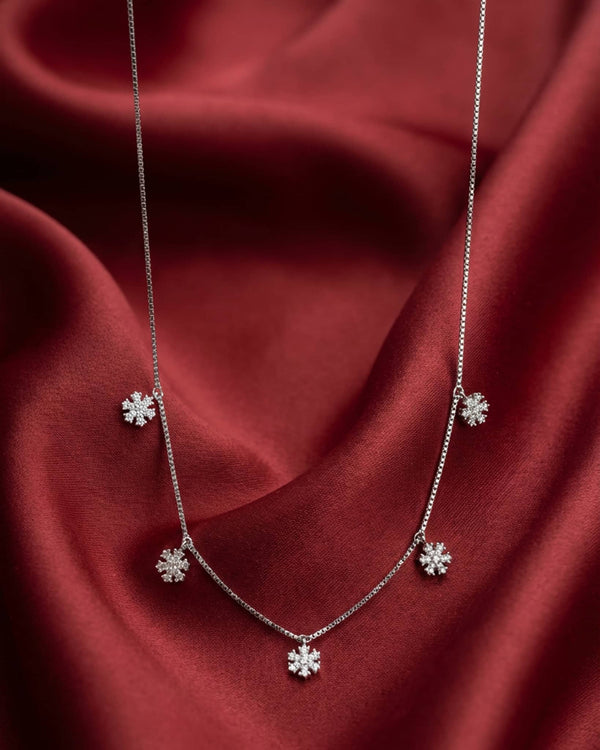 92.5 Sterling Silver Floral Cluster Station Necklace | CZ Flower Dangle Chain