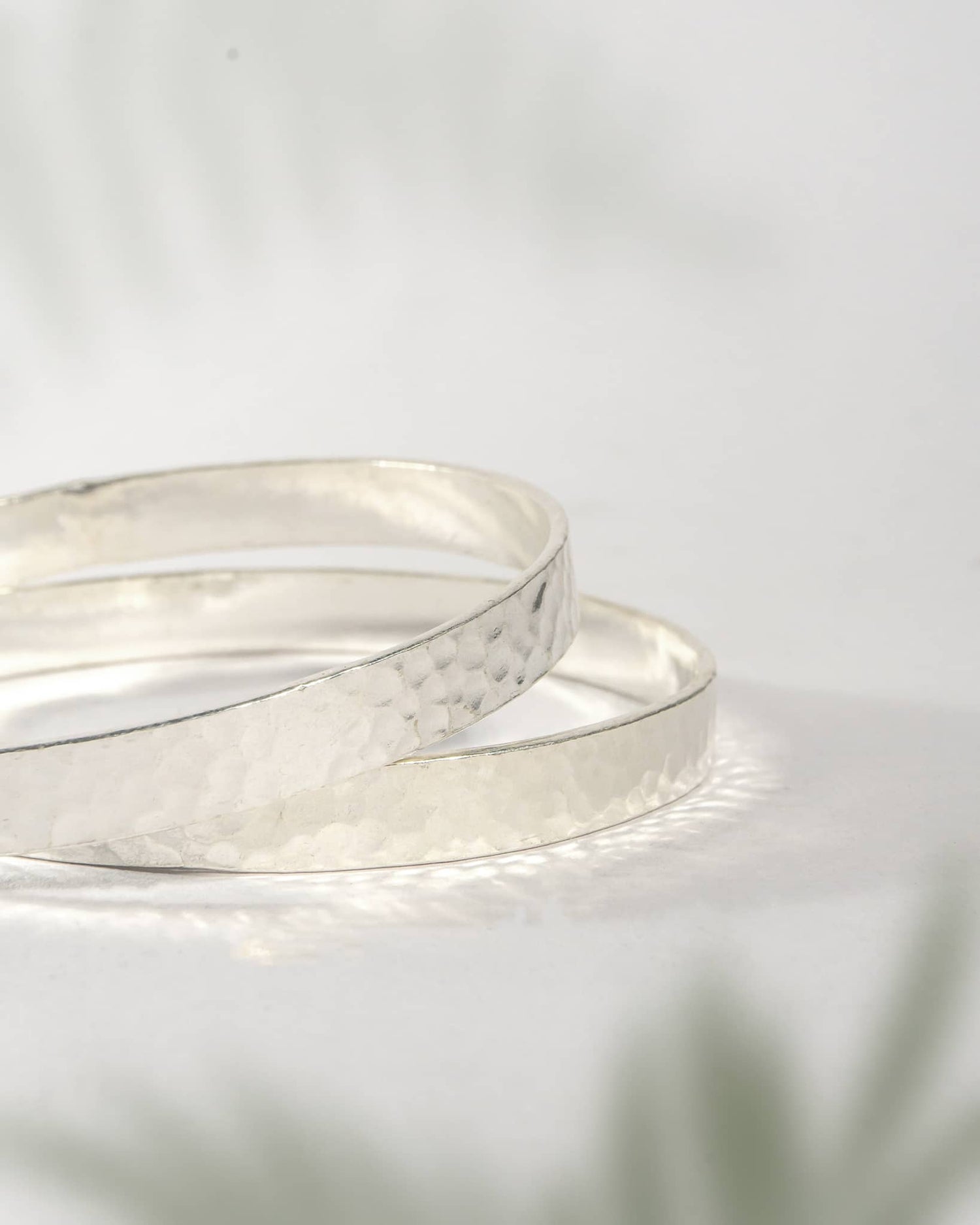 92.5 Sterling Silver Hammered Finish Flat Bangles (Pair) | Textured Artisan Chudi
