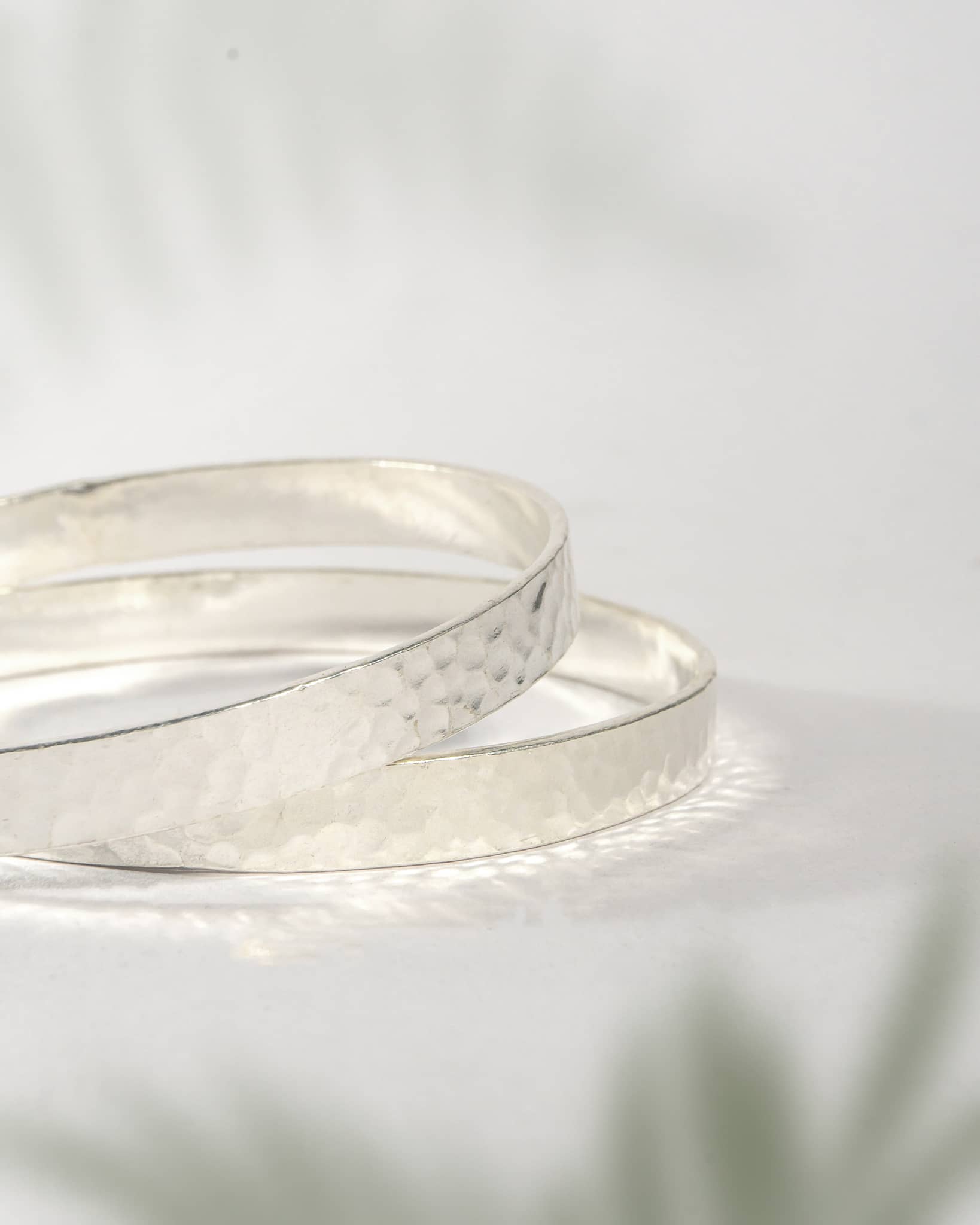 92.5 Sterling Silver Hammered Finish Flat Bangles (Pair) | Textured Artisan Chudi