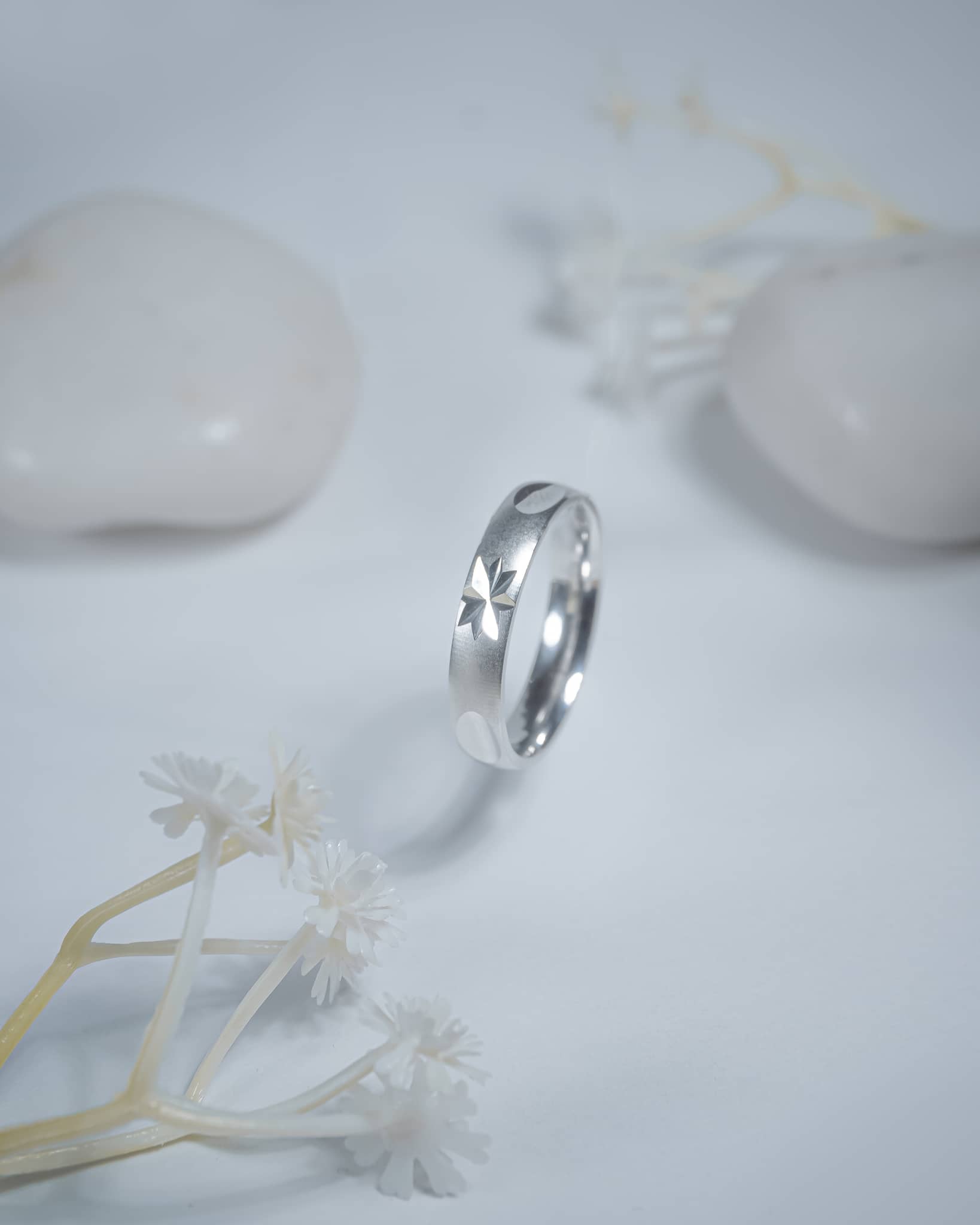 92.5 Sterling Silver Matte Star Band Ring | Engraved Minimalist Promise Ring