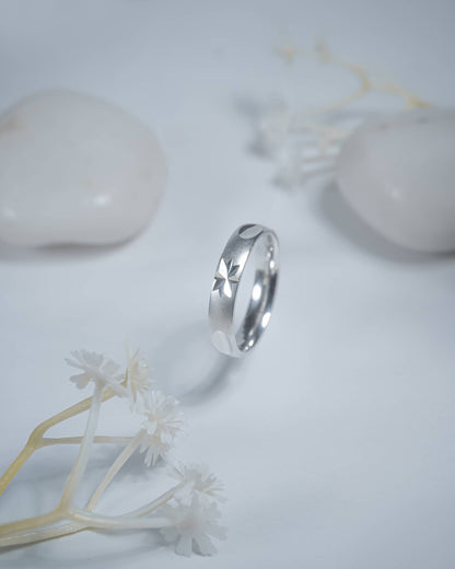 92.5 Sterling Silver Matte Star Band Ring | Engraved Minimalist Promise Ring