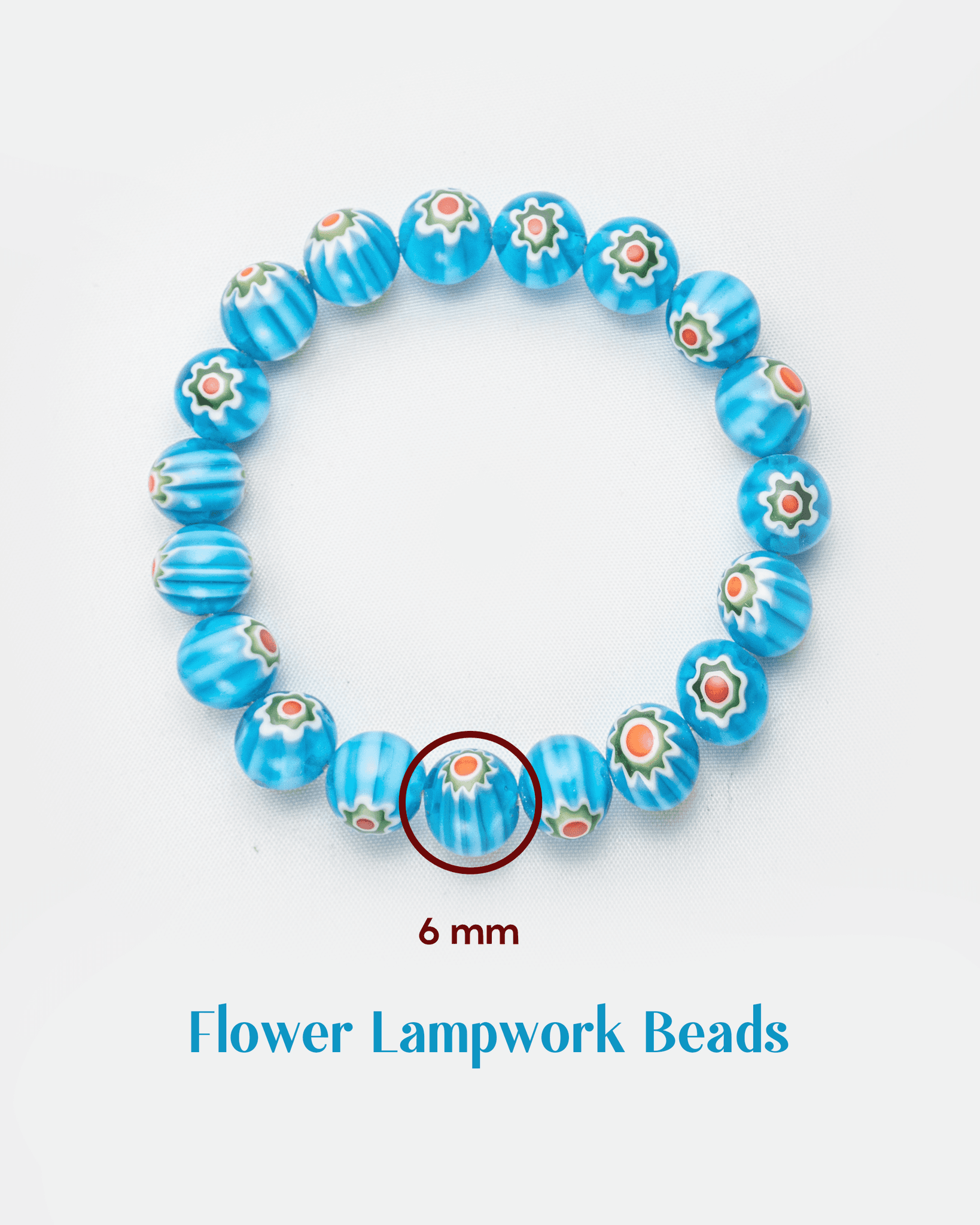 Sky Blue Millefiori Floral Glass Bracelet | Vibrant Murano Style Art Jewelry