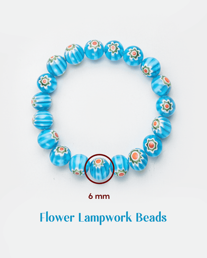 Sky Blue Millefiori Floral Glass Bracelet | Vibrant Murano Style Art Jewelry