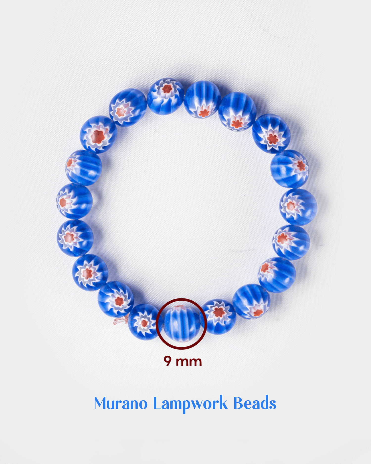 Blue Murano Style Millefiori Bead Bracelet | Floral Designer Wristlet