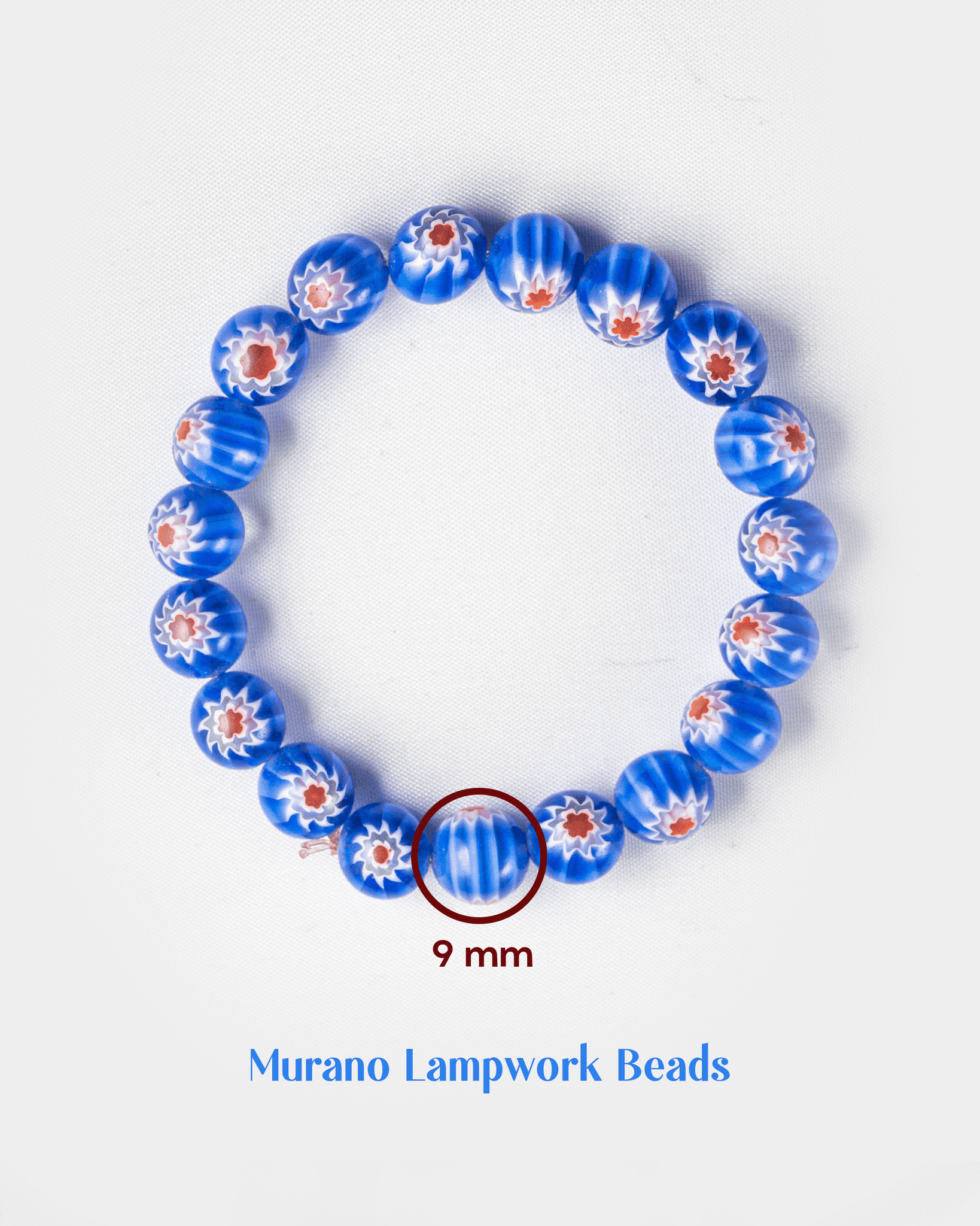 Blue Murano Style Millefiori Bead Bracelet | Floral Designer Wristlet