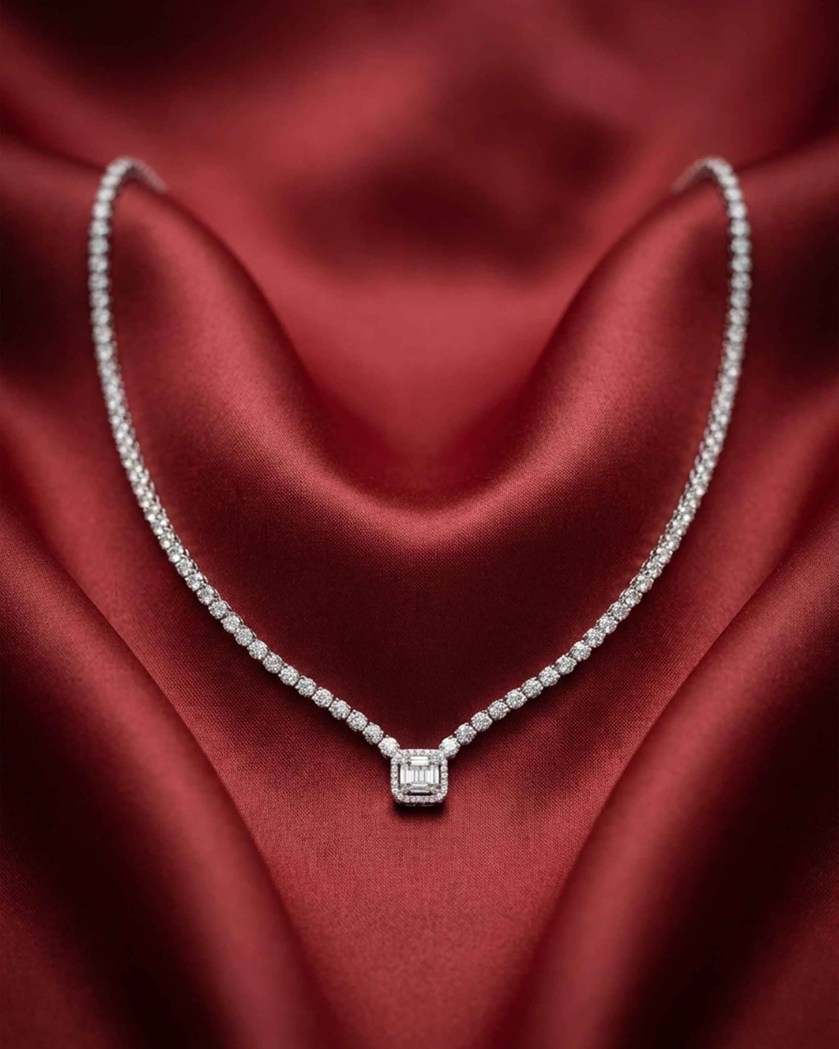 92.5 Sterling Silver Emerald-Cut CZ Tennis Necklace & Earring Set | Bridal Diamond Look