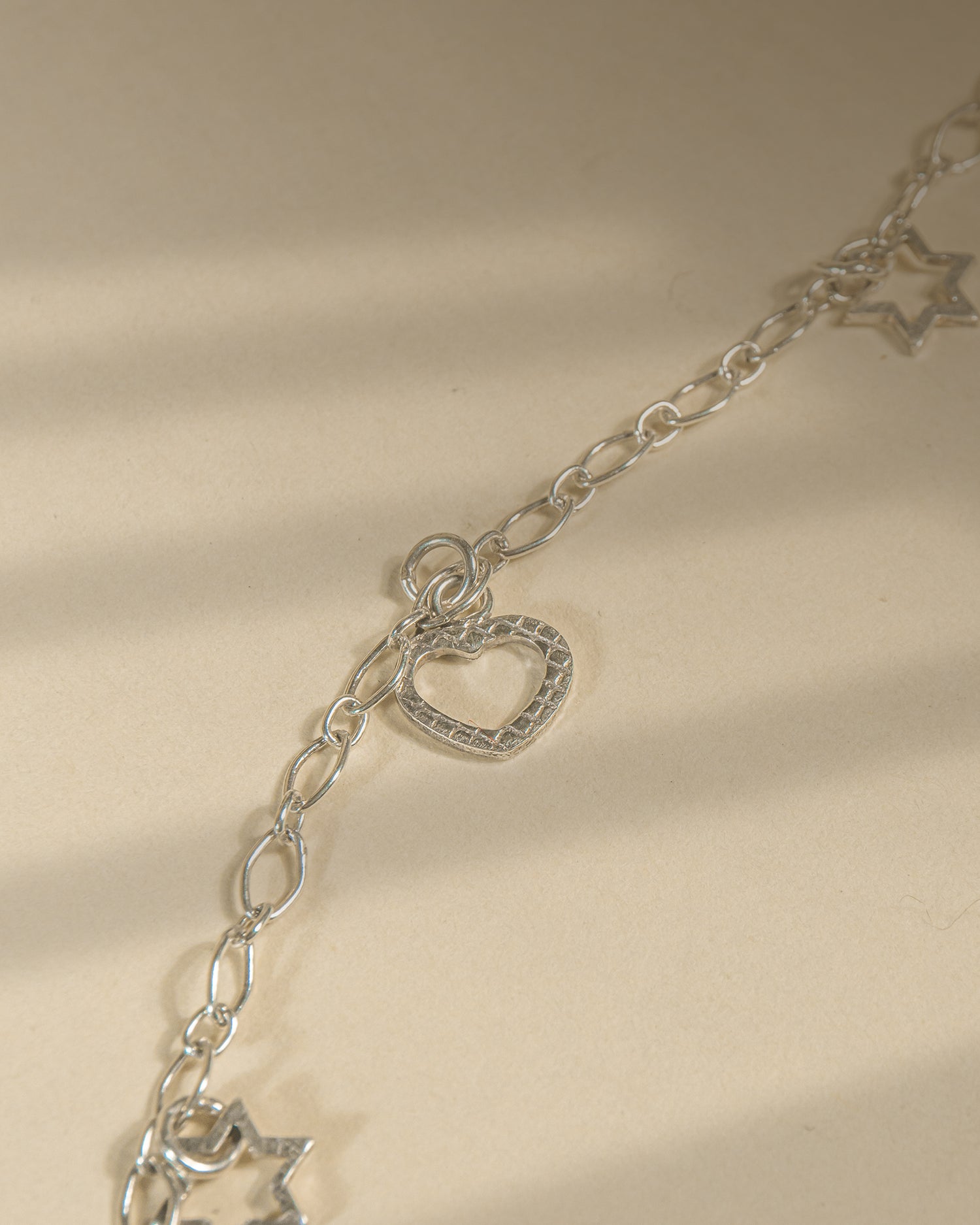 925 Sterling Silver Heart &amp; Star Charm Anklet (Pair) | Trendy Chain Payal for Women &amp; Girls