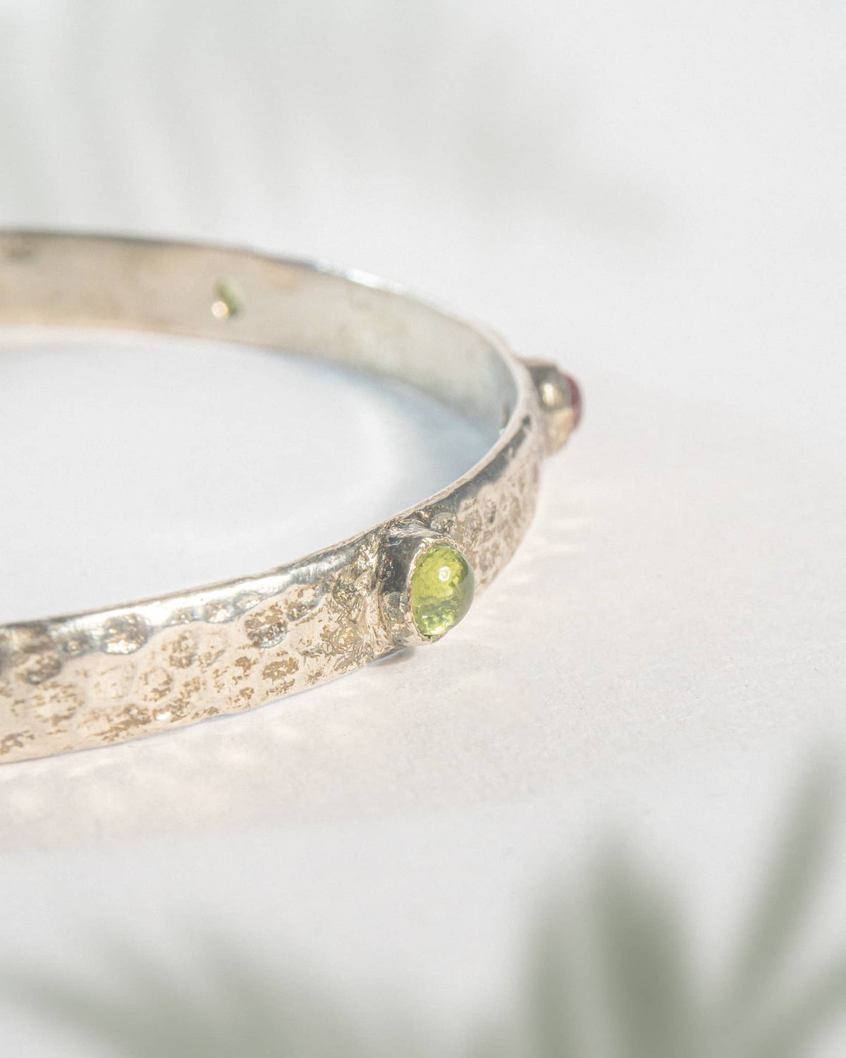 92.5 Sterling Silver Hammered Multi-Gemstone Bangle | Antique Textured Slim Kada