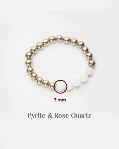Natural Pyrite &amp; Rose Quartz Mix Bracelet | Wealth, Success &amp; Emotional Harmony
