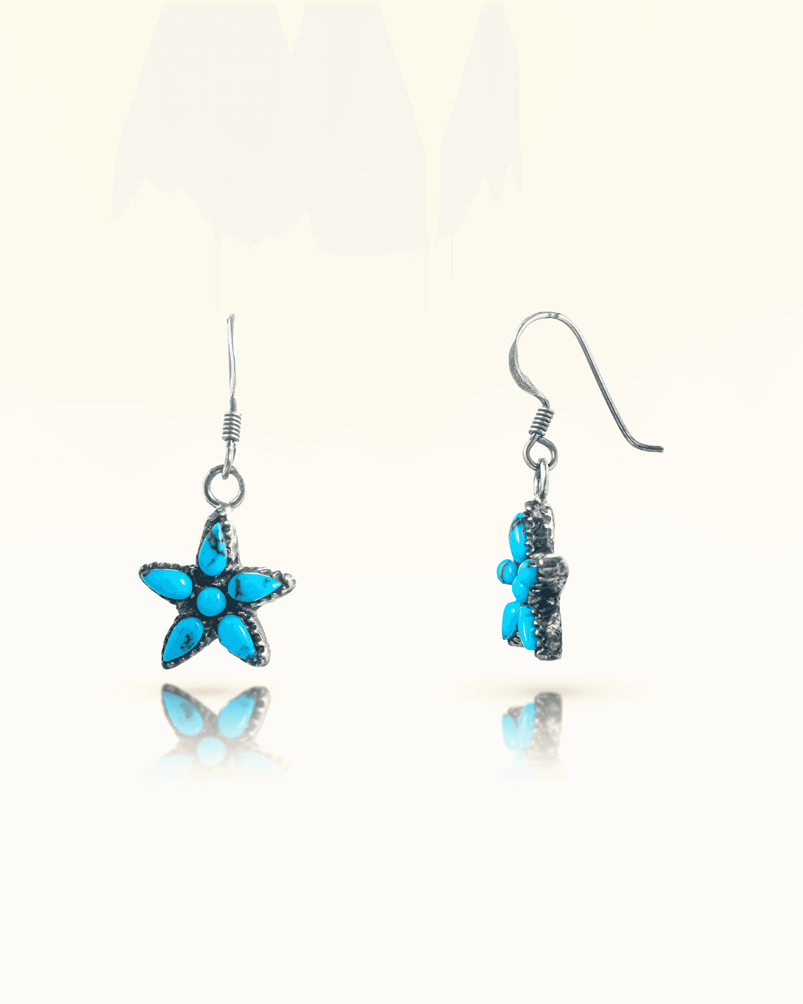 92.5 Sterling Silver Oxidized Turquoise Star Dangle Earrings | Boho Floral Drop