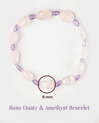 Natural Rose Quartz &amp; Amethyst Tumbled Stone Bracelet | Love &amp; Stress Relief Crystal