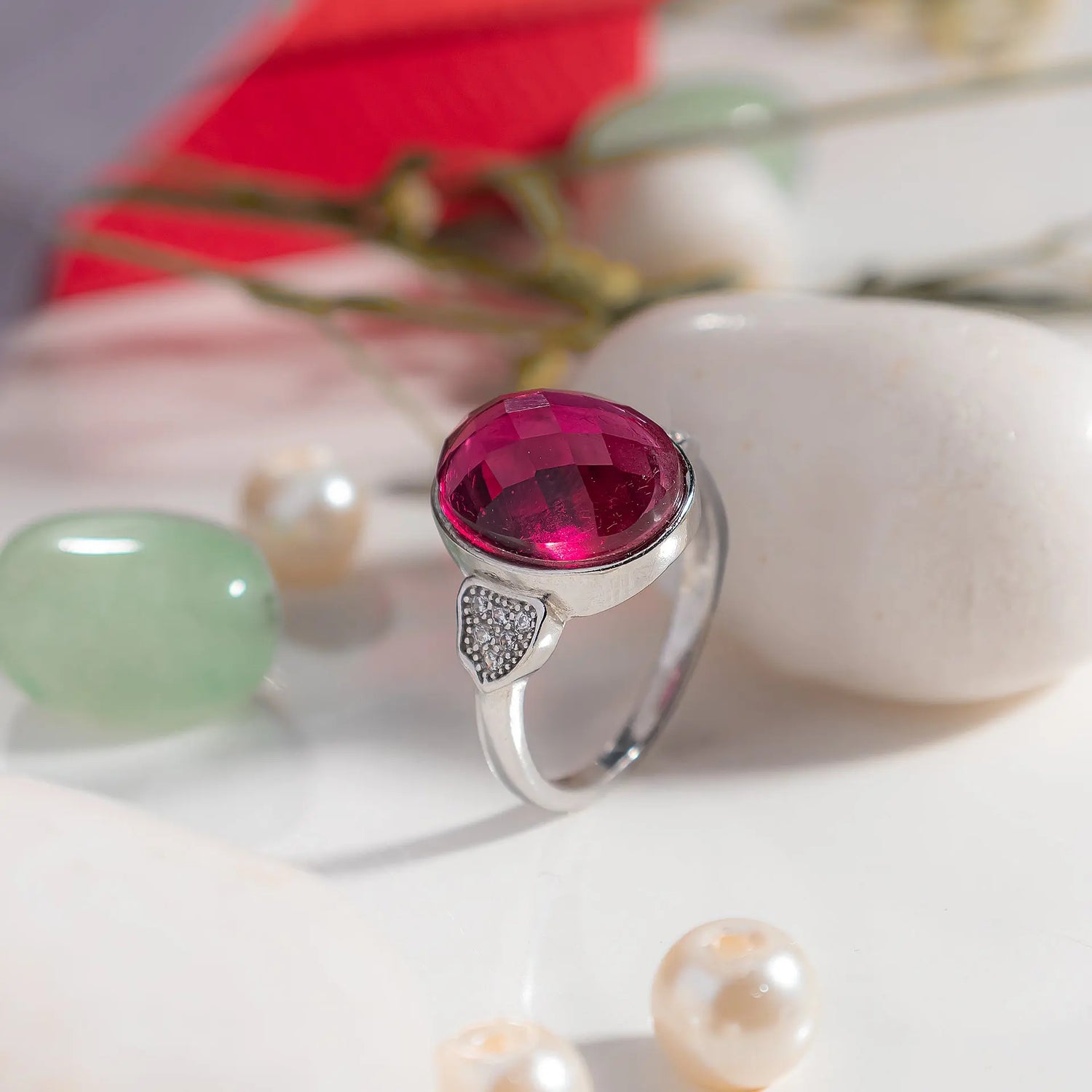 Pink Tourmaline Oval Ring In Silver Hardik Jewels | Luxury Gold &amp; 92.5 Silver Jewelry for Every Occasion