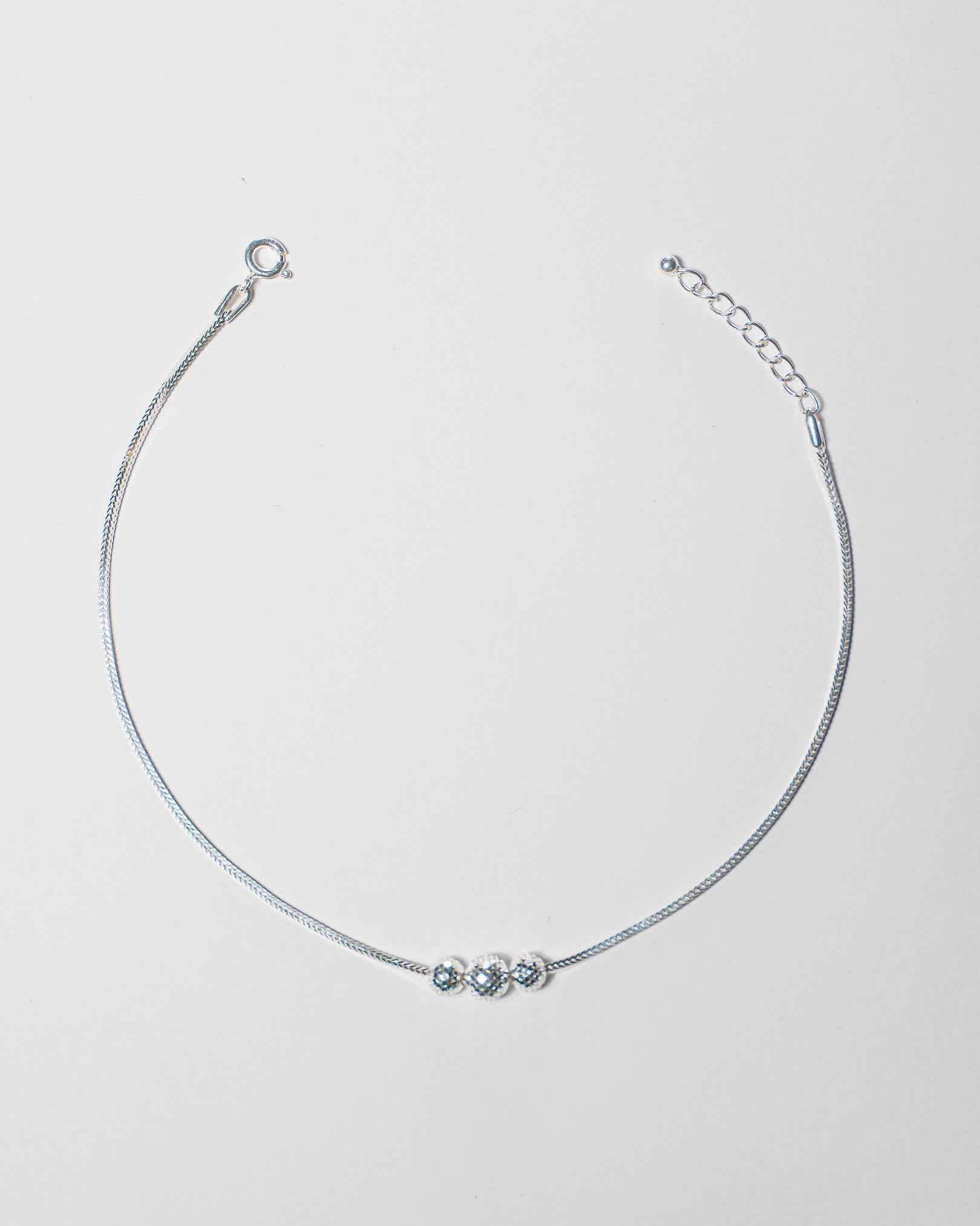 92.5 Sterling Silver Triple Stardust Ball Anklet | Textured Bead Snake Chain Payal
