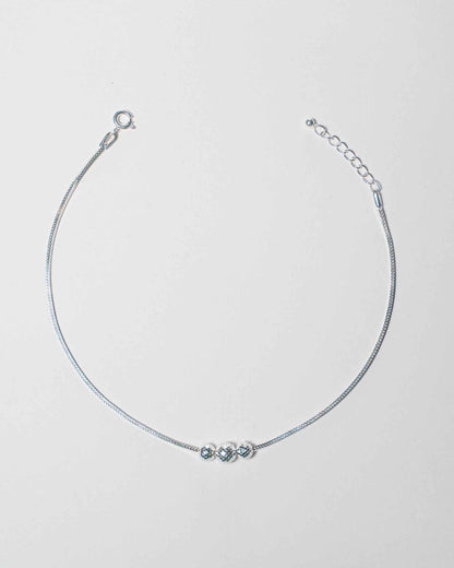 92.5 Sterling Silver Triple Stardust Ball Anklet | Textured Bead Snake Chain Payal