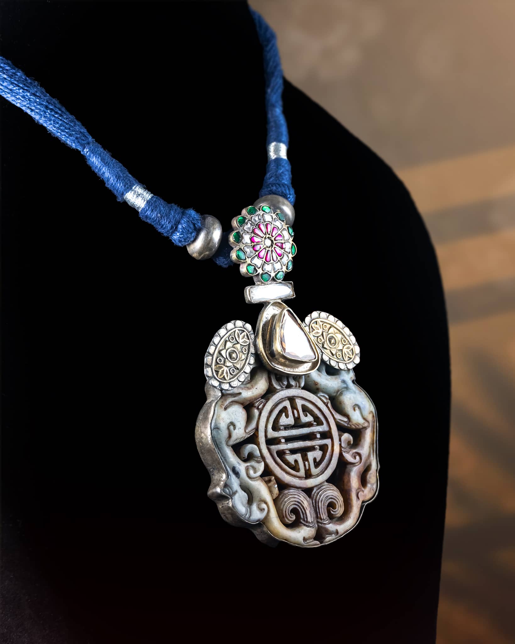 92.5 Sterling Silver Lapis Lazuli Hasli Necklace | Modern Blue Gemstone Collar