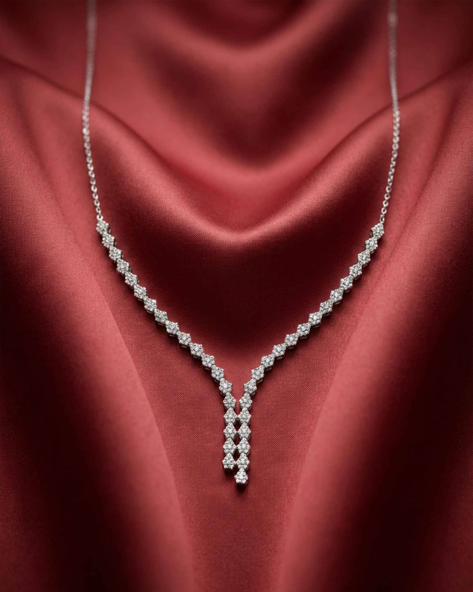92.5 Sterling Silver CZ Cluster Y-Drop Necklace & Earring Set | Bridal Diamond Look