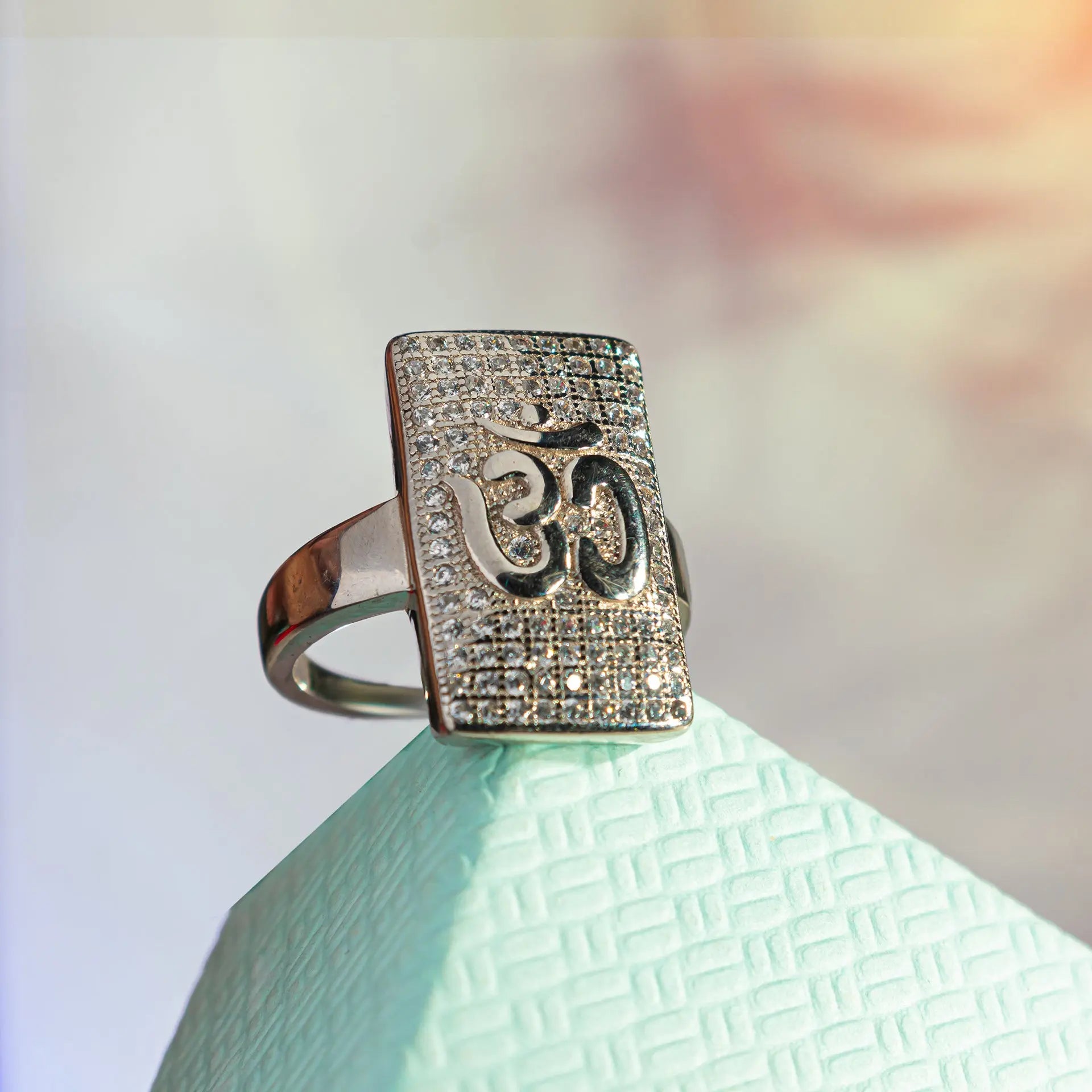 Silver om Ring with american diamond Hardik Jewels