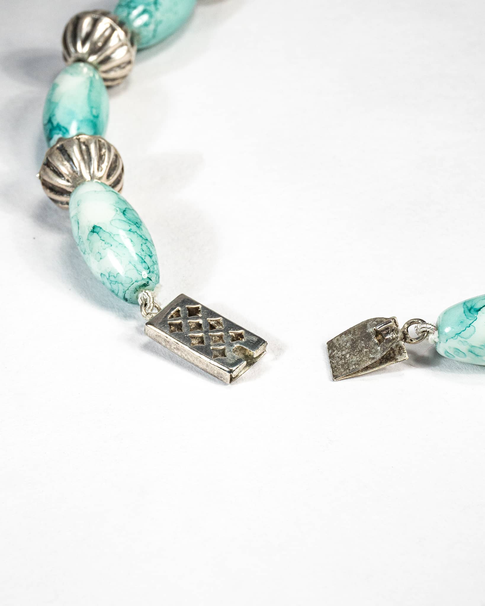 Oxidized 925 Sterling Silver Turquoise Beaded Long Necklace | Tribal Floral Pendant Mala