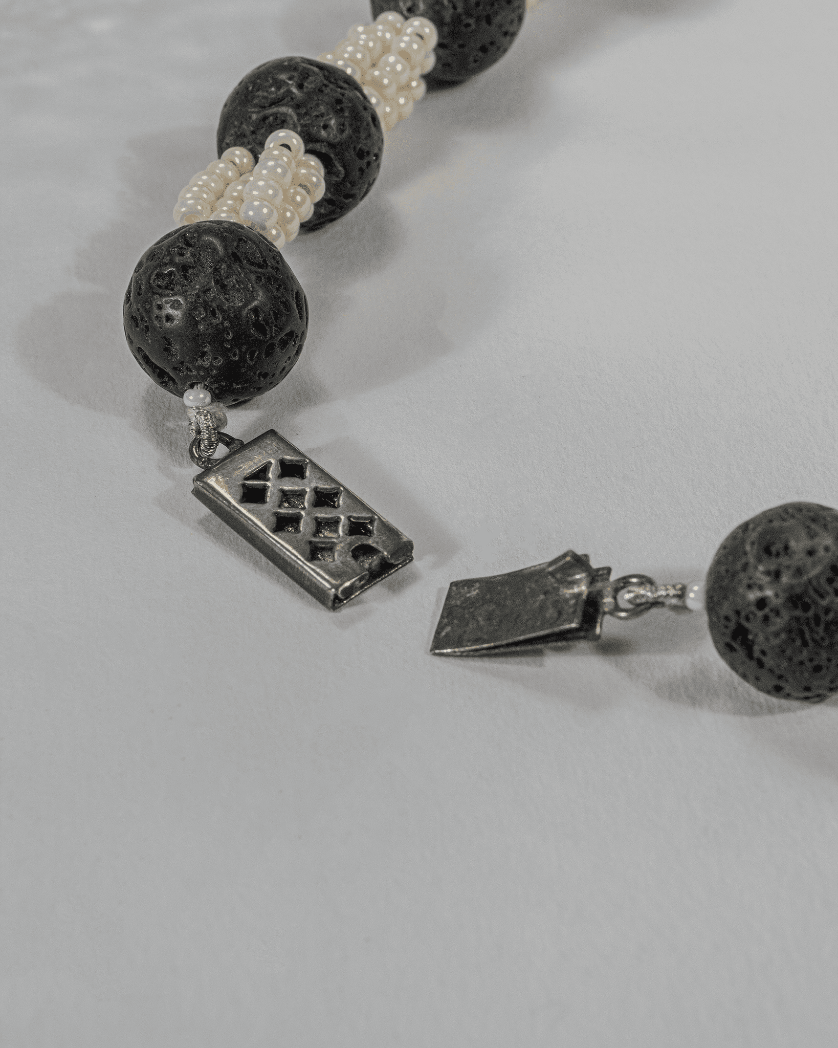 Oxidized 925 Sterling Silver Tribal Claw Pendant Necklace with Lava Beads | Boho Statement Mala