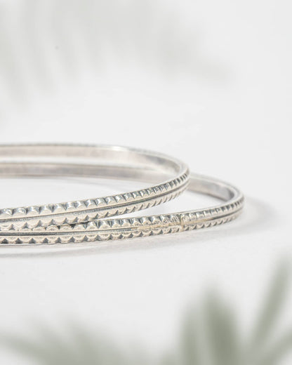 92.5 Sterling Silver Geometric Chevron Cut Bangles (Pair) | Modern Patterned Chudi