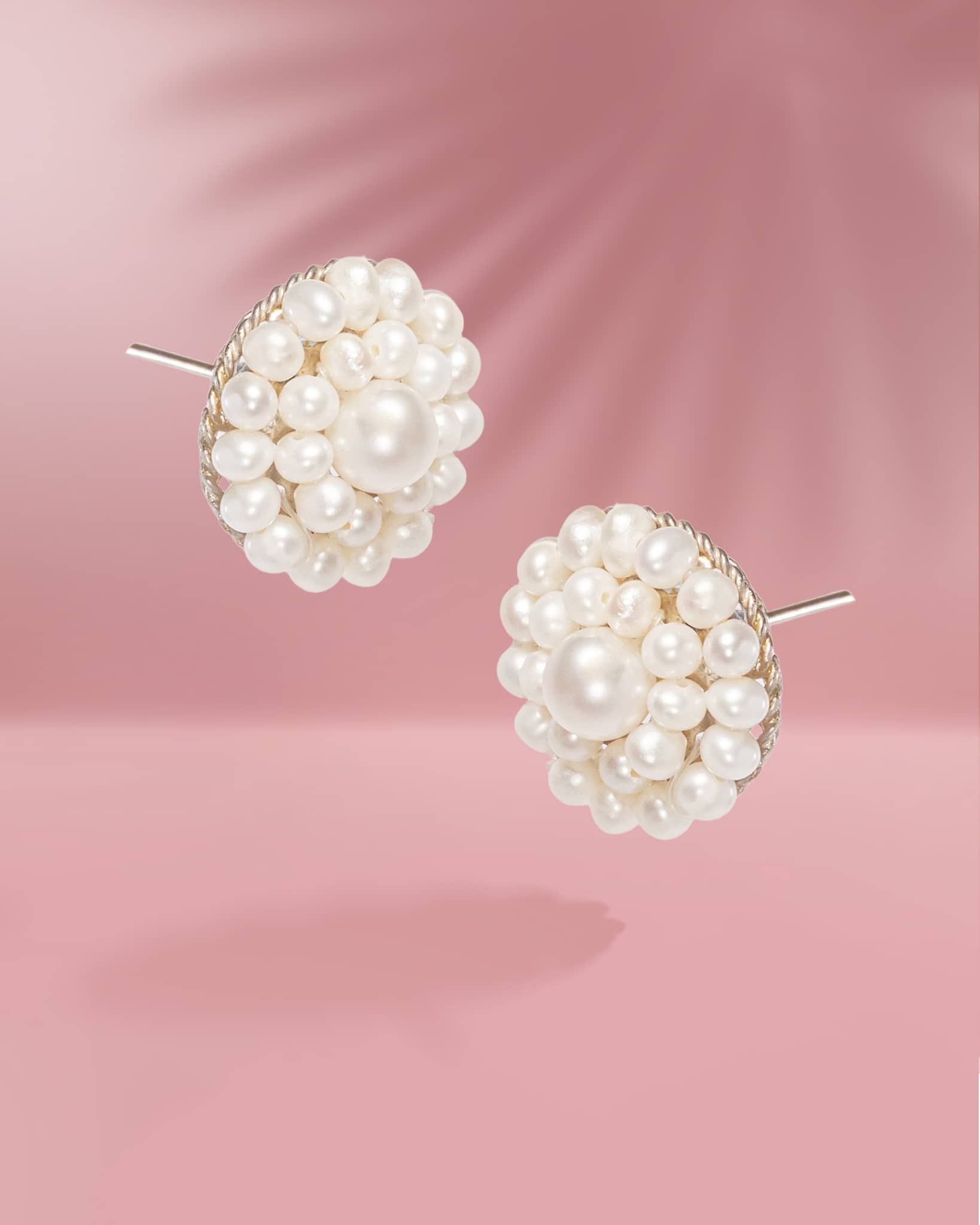 925 Sterling Silver Pearl Cluster Stud Earrings | Vintage Floral Seed Pearl Tops