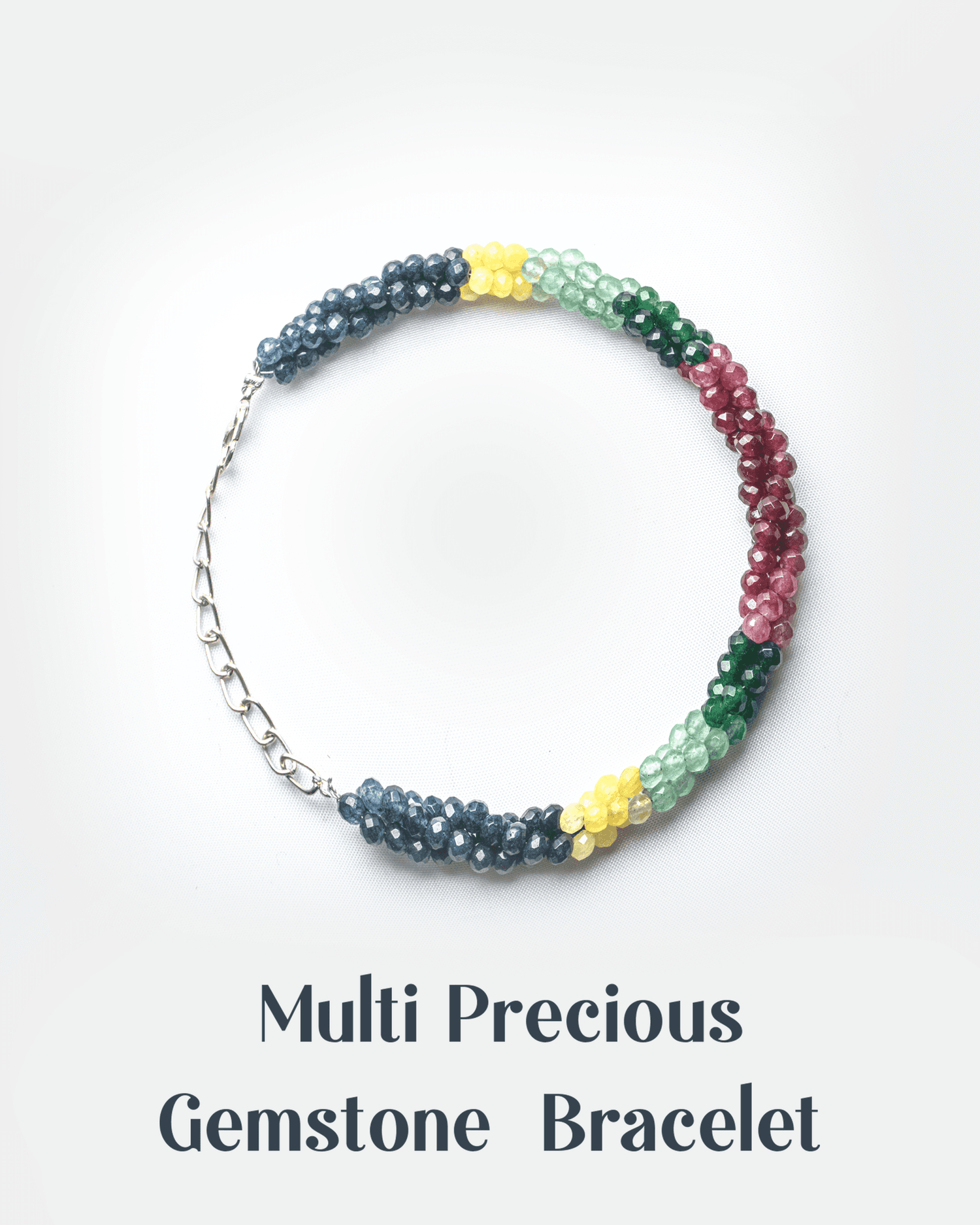 Multi Precious onyx Faceted Bead Bracelet with Silver Chain | Luxury Color-Block Jewelry