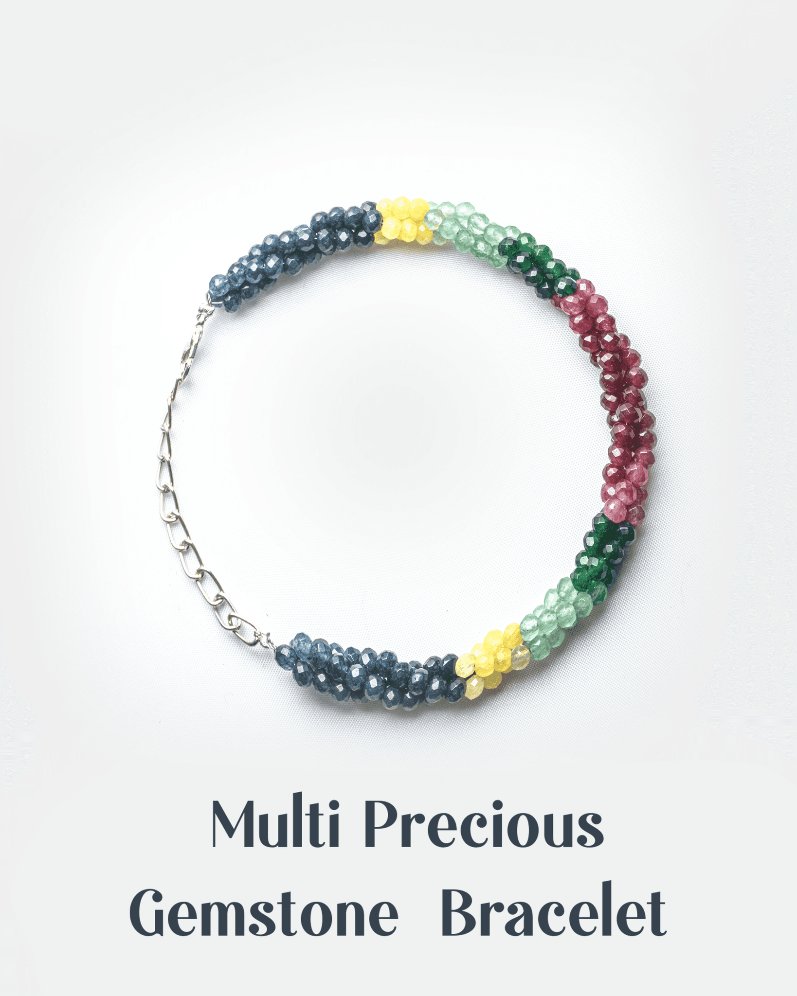 Multi Precious onyx Faceted Bead Bracelet with Silver Chain | Luxury Color-Block Jewelry