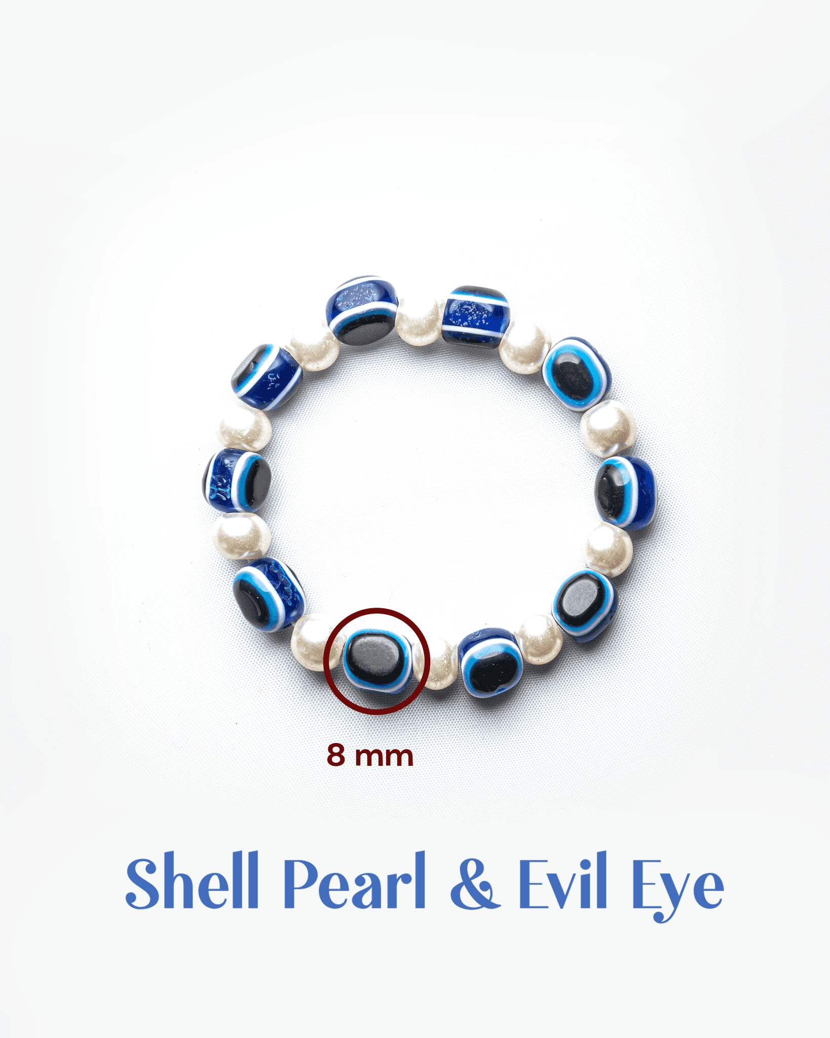 Shell Pearl & Evil Eye Beaded Bracelet (8mm) | Full Protection Jewelry