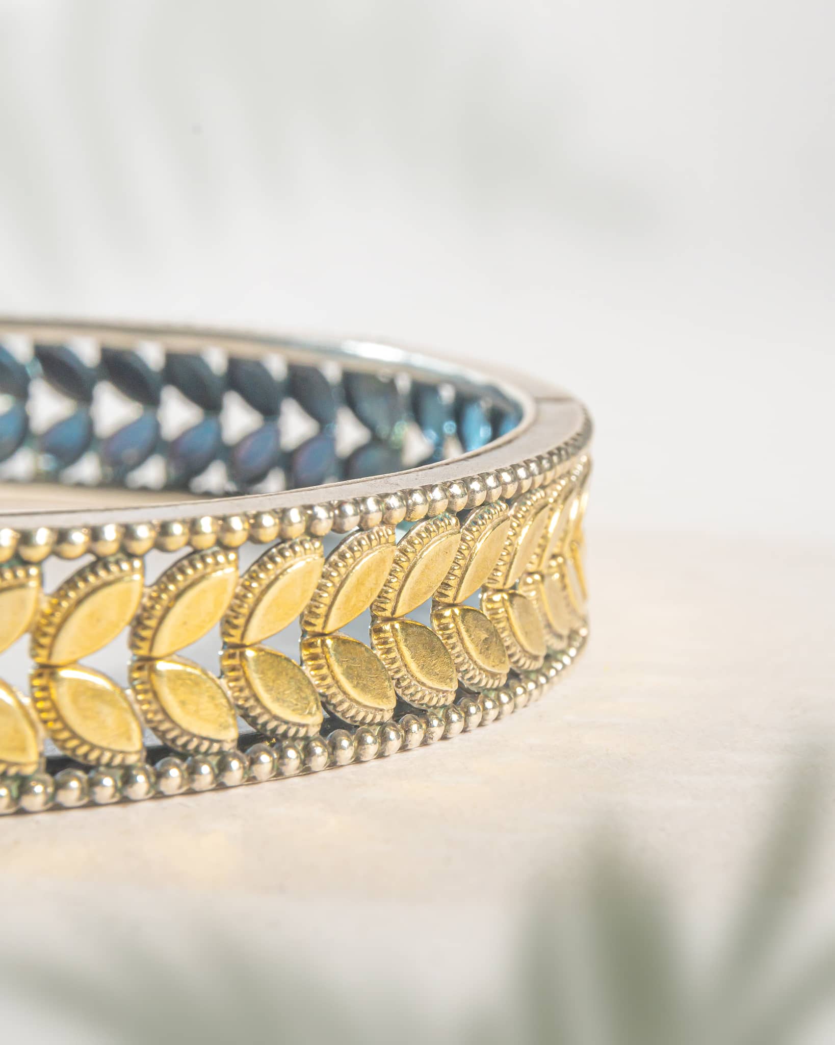 92.5 Sterling Silver Dual Tone Ghungroo Bangle | Gold & Silver Tribal Kada