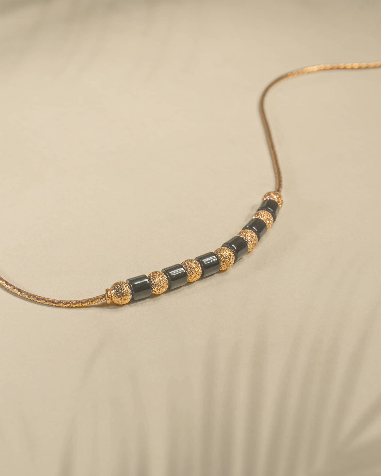 925 Sterling Silver Rose Gold Plated Single Anklet with Black Beads | Modern Nazariya Payal