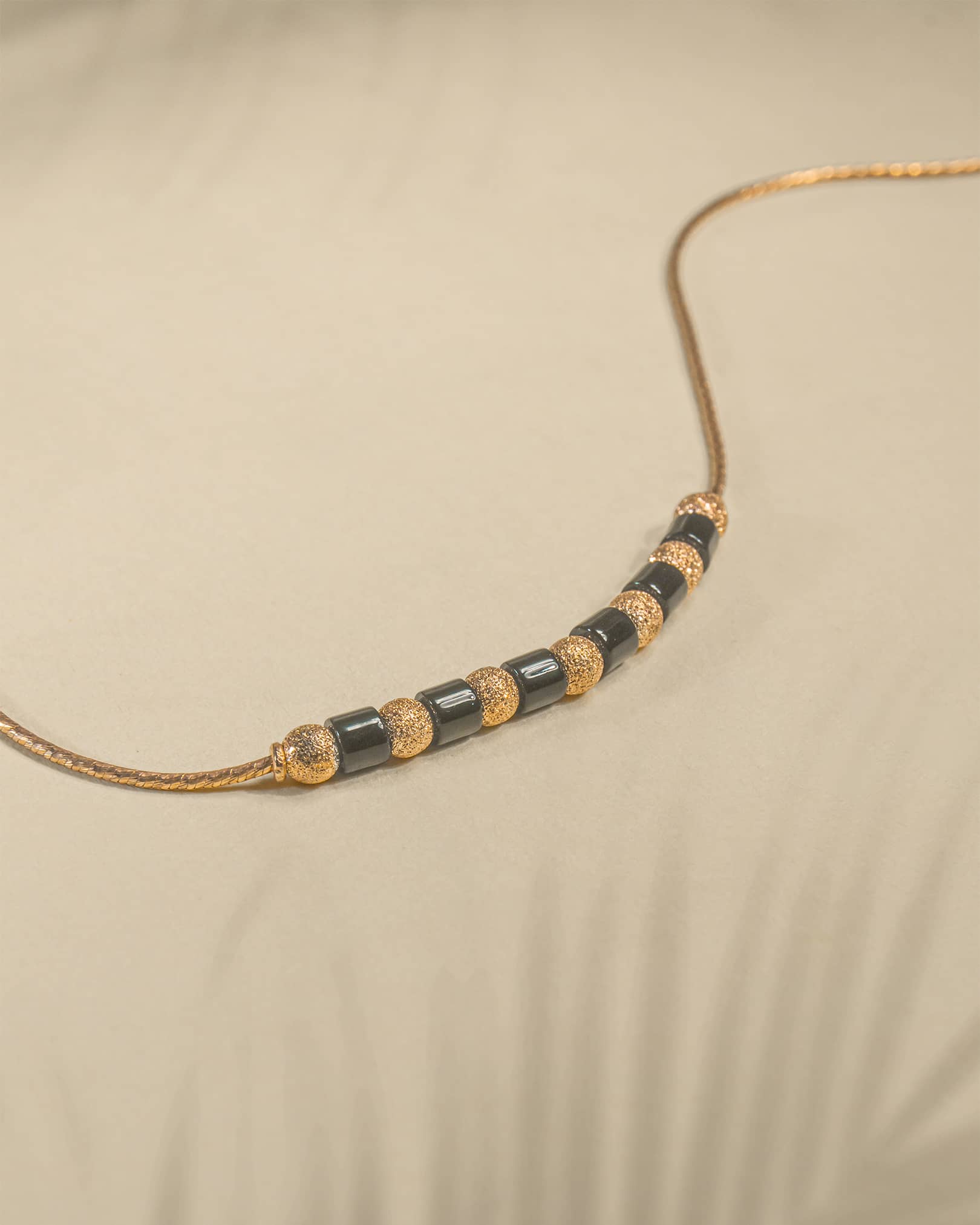 925 Sterling Silver Rose Gold Plated Single Anklet with Black Beads | Modern Nazariya Payal