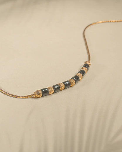 925 Sterling Silver Rose Gold Plated Single Anklet with Black Beads | Modern Nazariya Payal