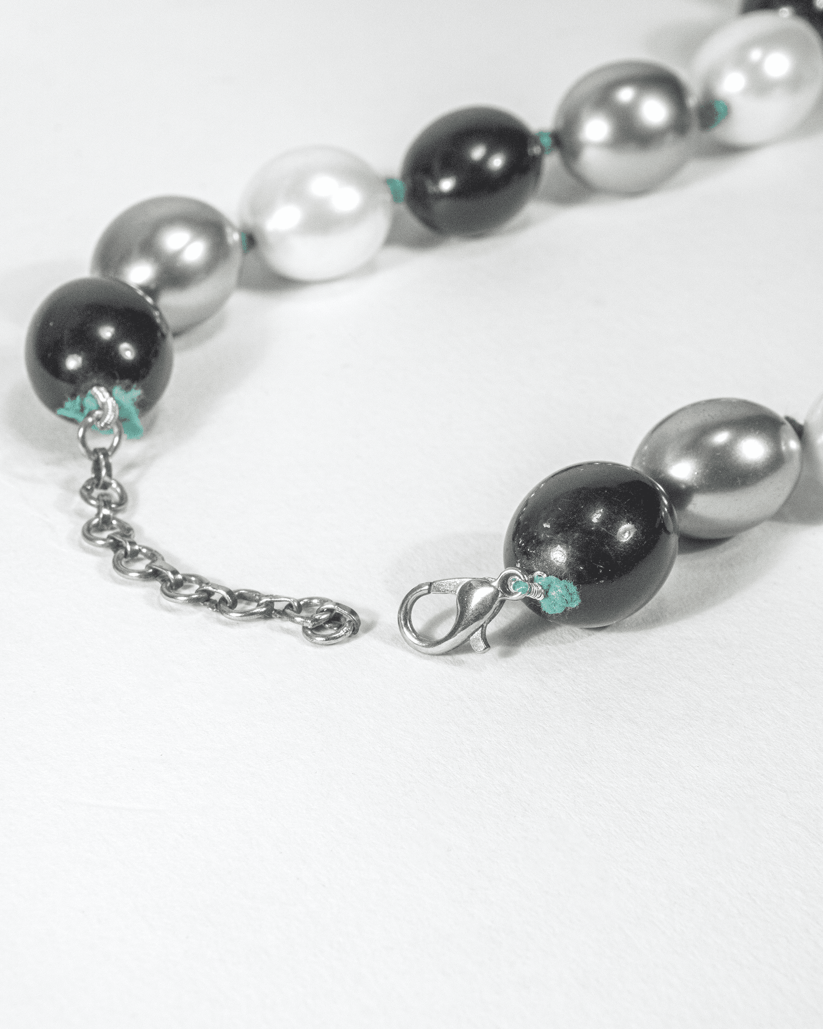 Oxidized 925 Sterling Silver Turquoise Teardrop Pendant Necklace | Tri-Color Shell Pearl Mala