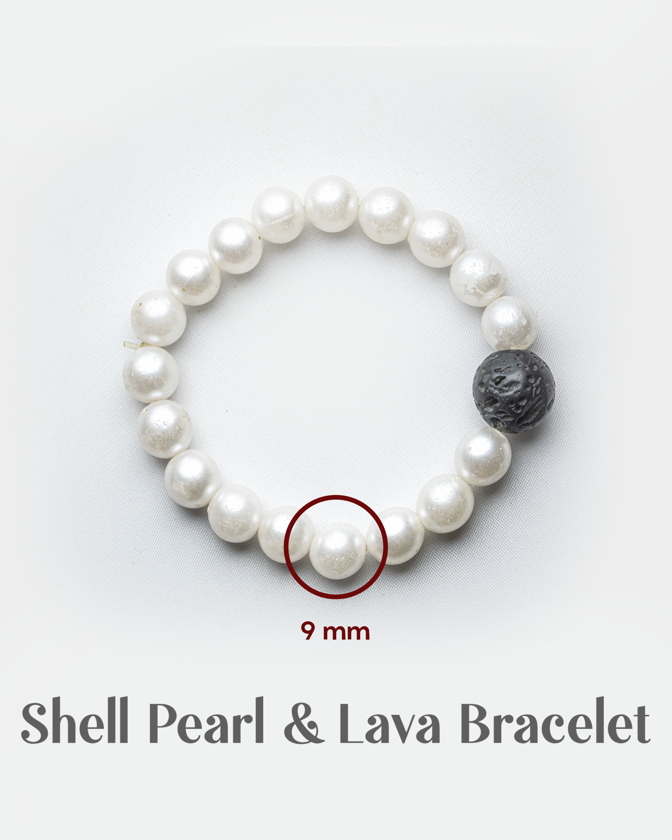Shell Pearl & Single Lava Stone Bracelet (9mm) | Black & White Contrast Jewelry