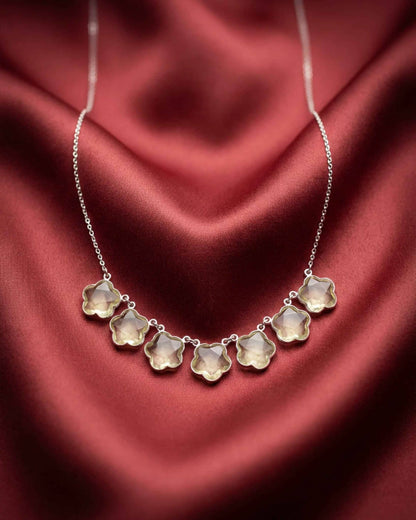 92.5 Sterling Silver Lemon Yellow Floral Collar Necklace | 7-Flower Bezel Chain