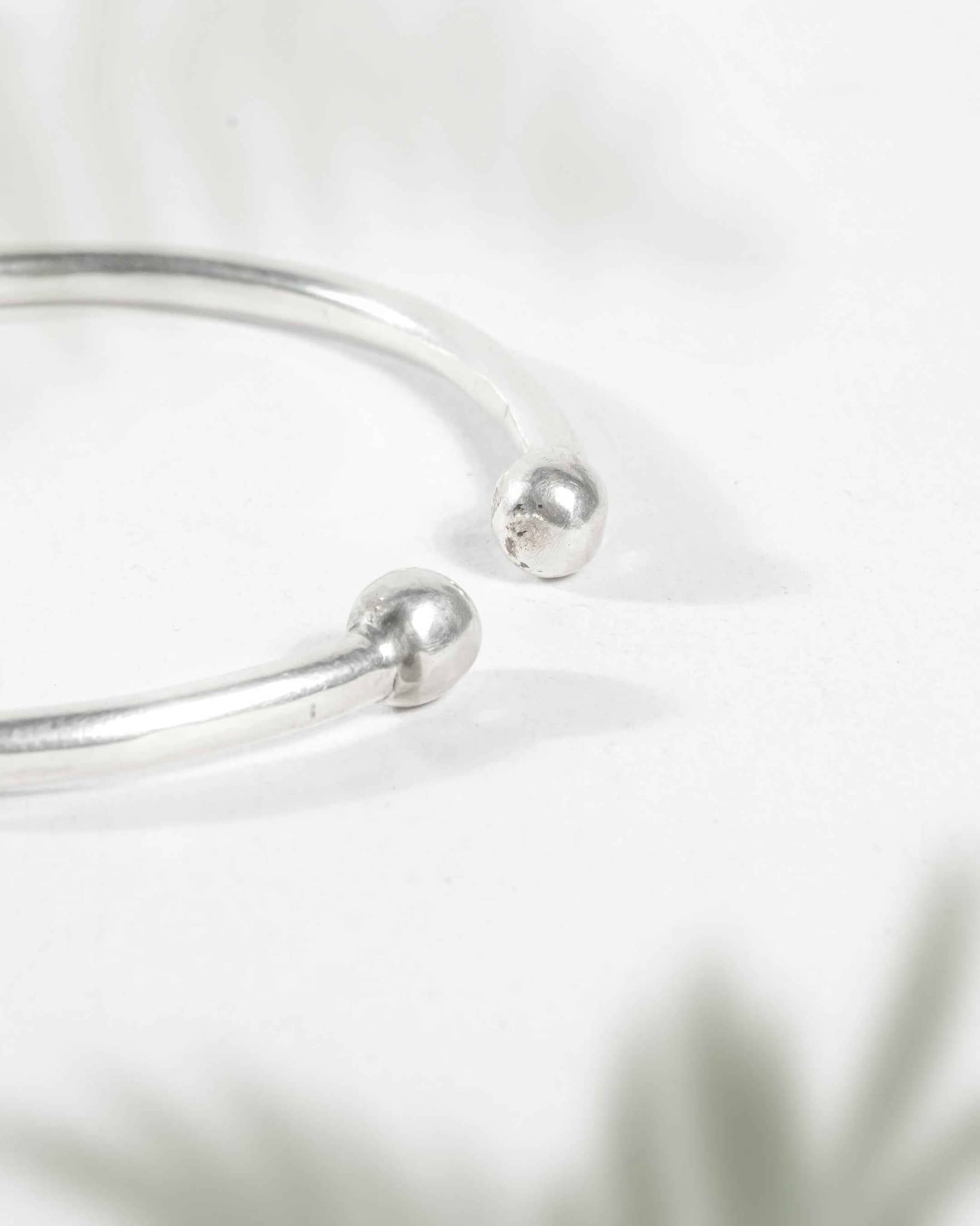92.5 Sterling Silver Ball-End Open Cuff Bangle | Minimalist Adjustable Kada