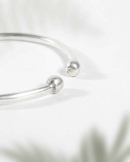92.5 Sterling Silver Ball-End Open Cuff Bangle | Minimalist Adjustable Kada