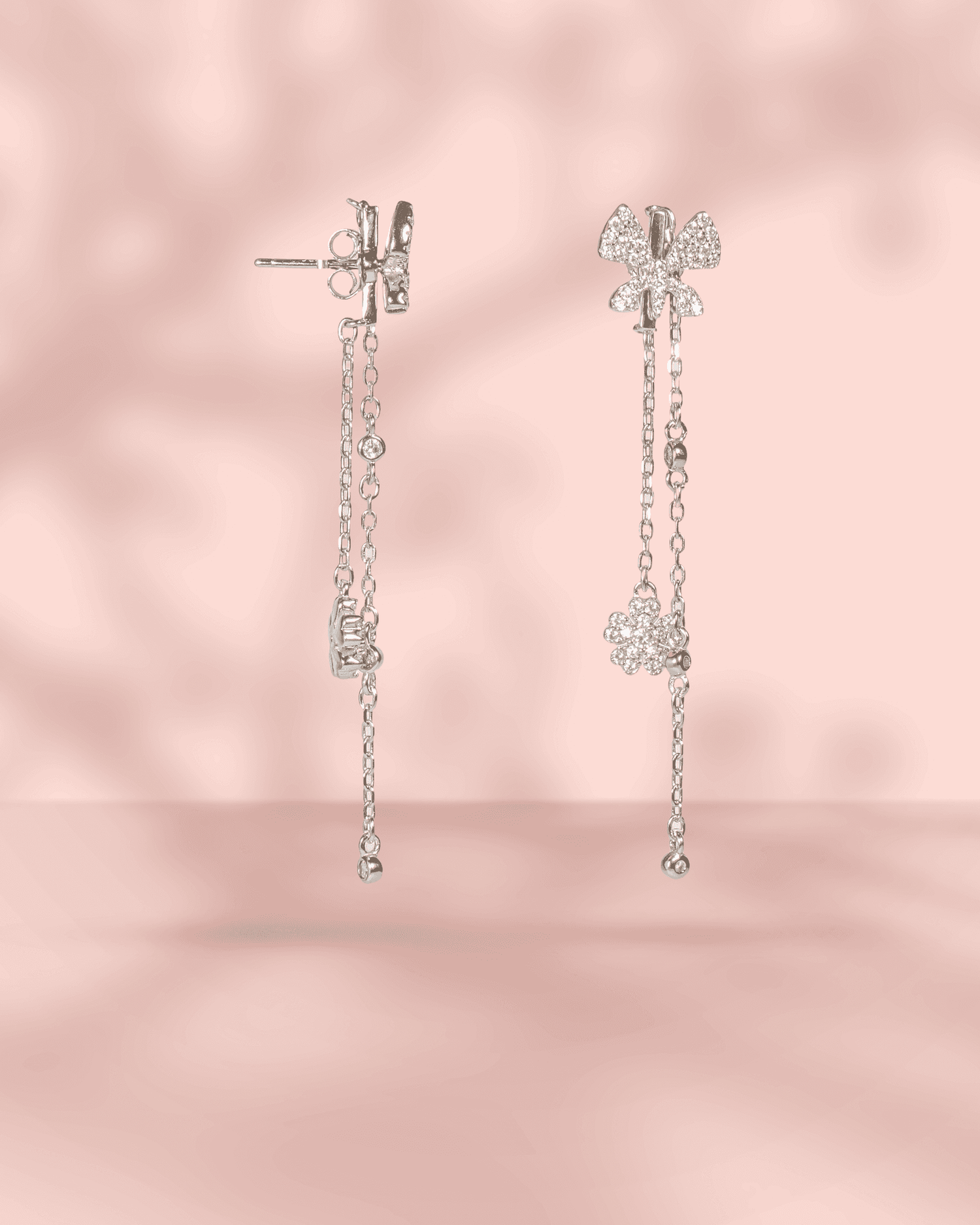 92.5 Sterling Silver Intertwined Loop Double Pearl Drop Earrings | CZ Diamond Dangle Earrings