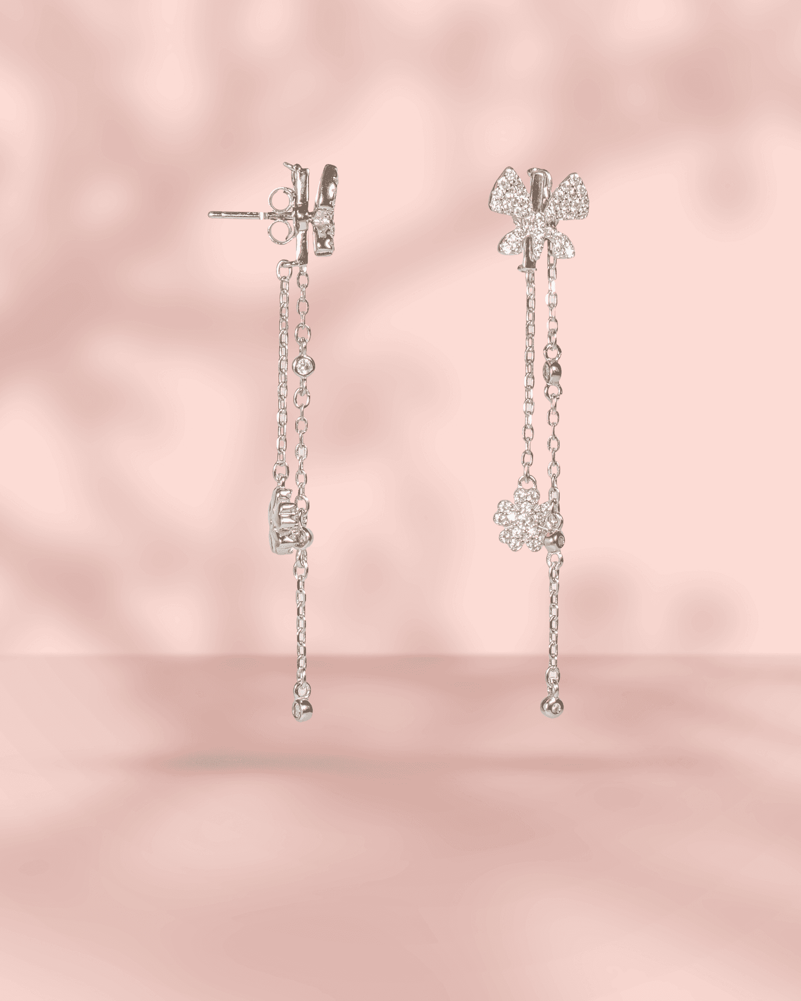 92.5 Sterling Silver Intertwined Loop Double Pearl Drop Earrings | CZ Diamond Dangle Earrings