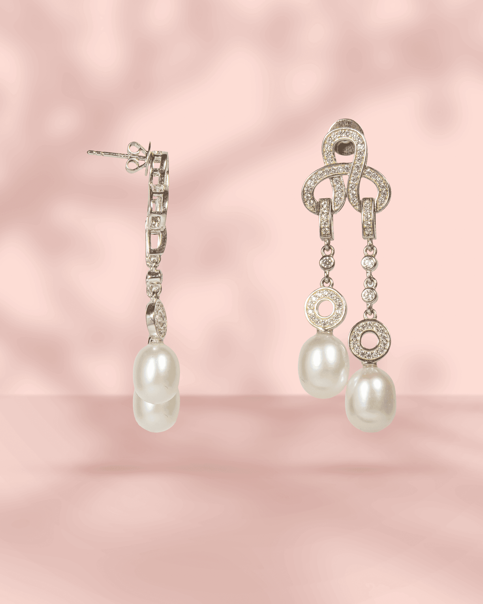 92.5 Sterling Silver Pearl Halo Stud Earrings with Screw Back | CZ Diamond Button Tops