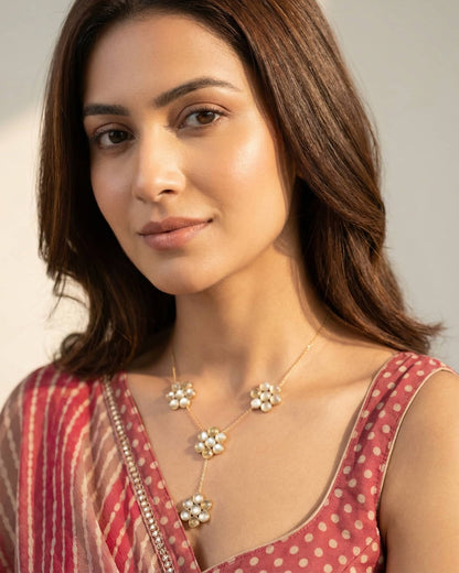 92.5 Sterling Silver Gold Plated Yellow Floral Y-Necklace | Citrine Color Flower Drop