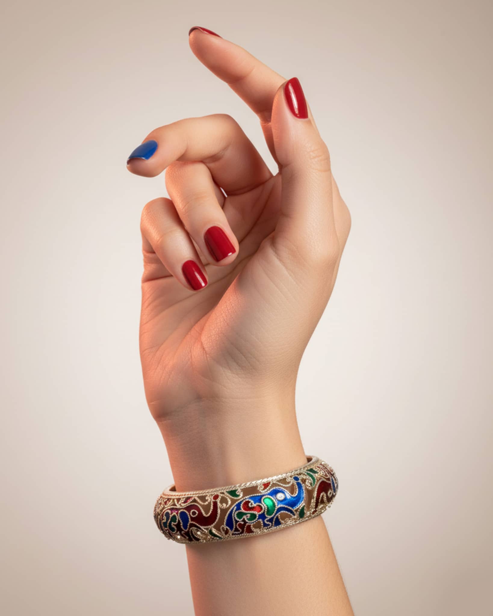 92.5 Sterling Silver Meenakari Elephant Bangle | Multicolor Enamel Traditional Kada