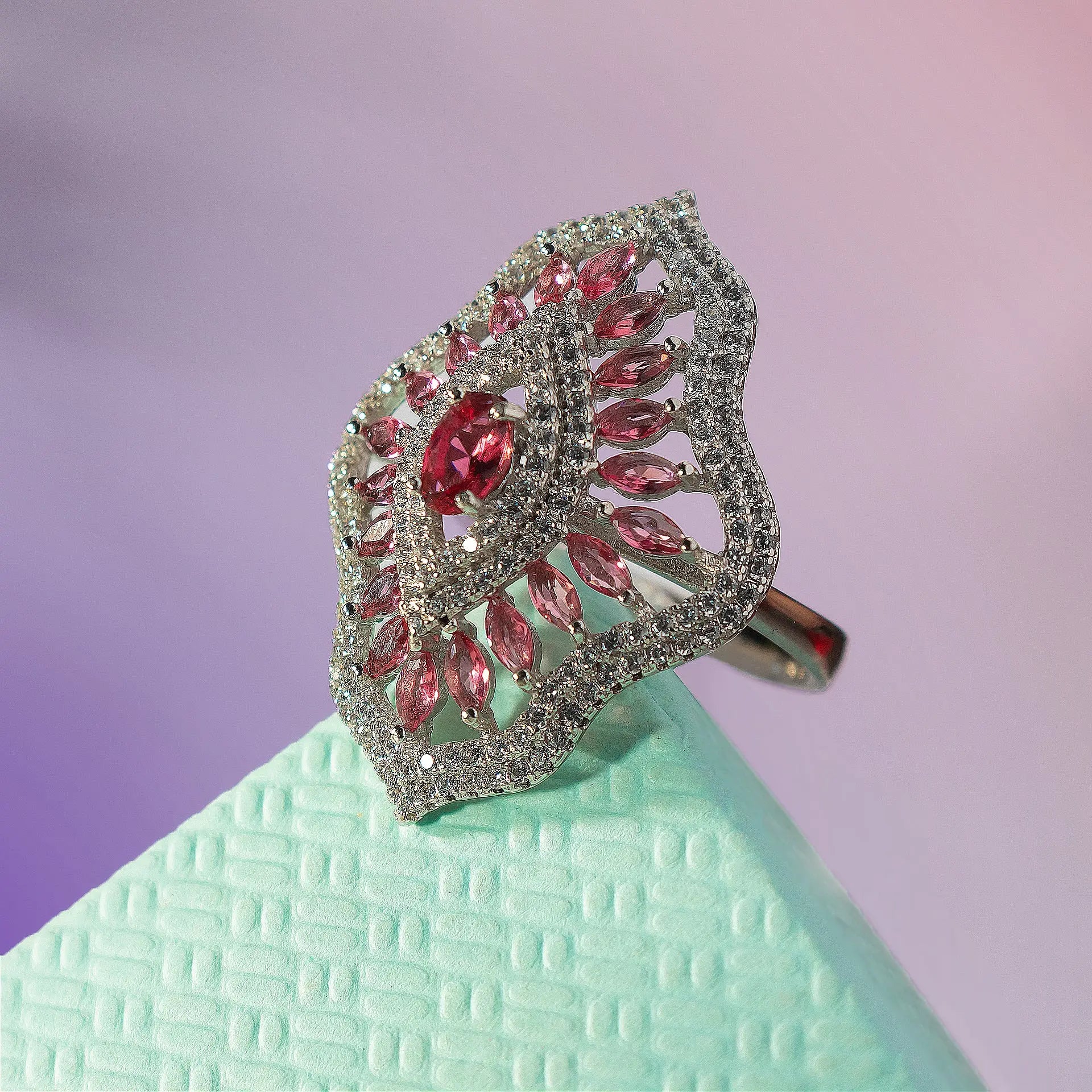 Red Floral Cocktail Ring Hardik Jewels