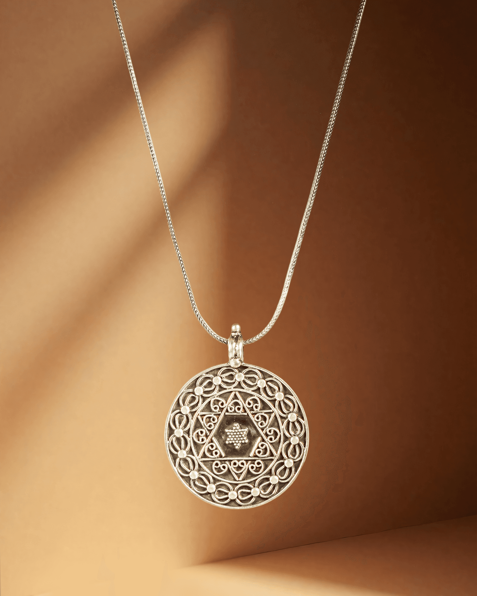 Oxidized 925 Sterling Silver Star Mandala Pendant Set with Knot Studs (Chain Not Included)