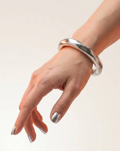 92.5 Sterling Silver Organic Molten Finish Bangle | Modern Sculptural Chunky Kada