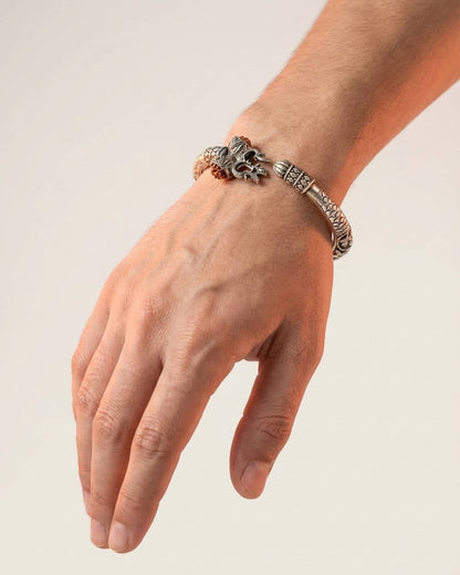 Oxidized Silver Shiva Trishul Damru Kada with Rudraksha | Mahadev Bracelet for Men